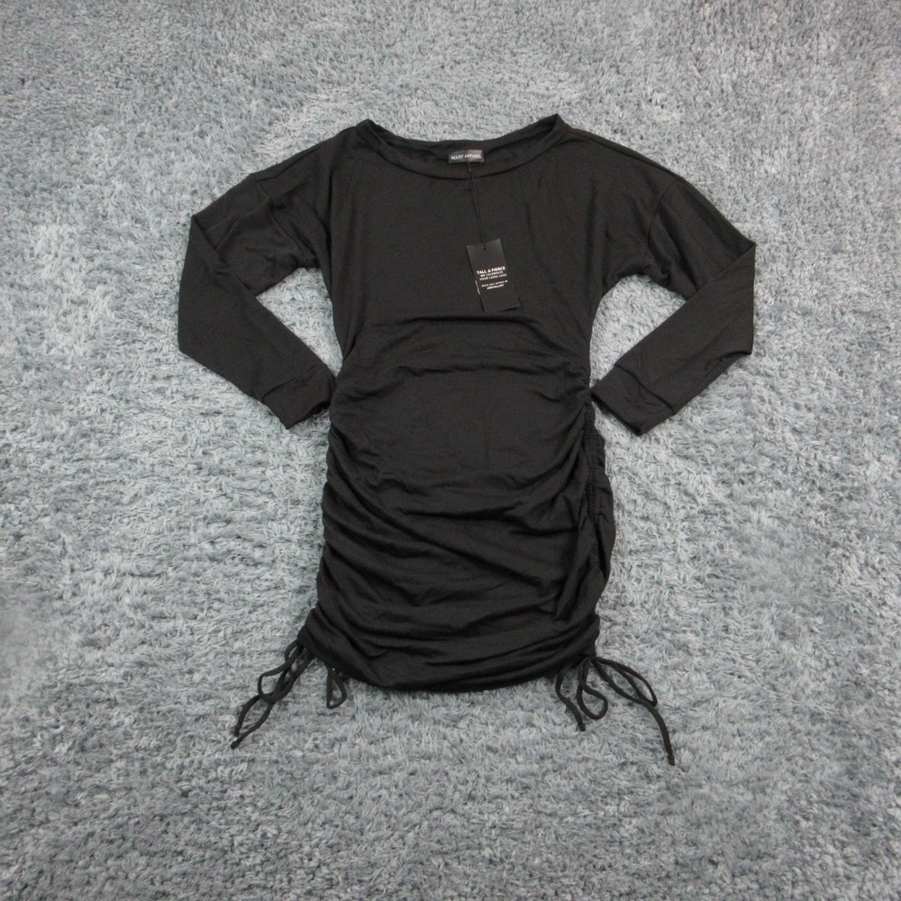 Alloy Apparel Dress Womens XL Black Ruched Long Sleeve T Shirt Bodycon Mini NWT